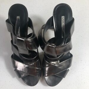 Via Spiga Womens Strappy Silver Leather High Heel Sandals 7M Edgy Glamour‎ Chic